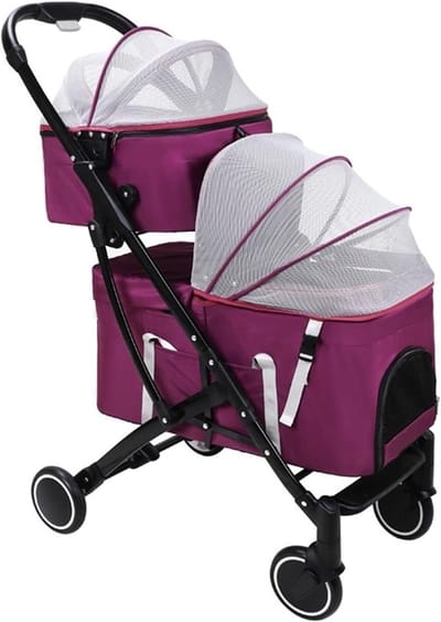 Huisdier Kinderwagen - Reisbuggy Dieren - Comfortabel Reizen - Afneembaar Tweelaags - Max 15kg - Paars