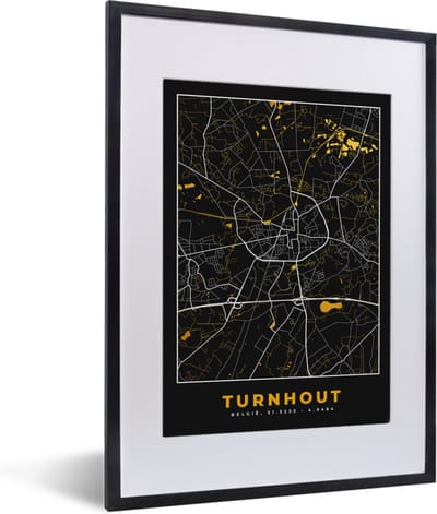 Fotolijst incl. Poster - Stadskaart - Turnhout - Plattegrond - Goud - Kaart - 30x40 cm - Posterlijst