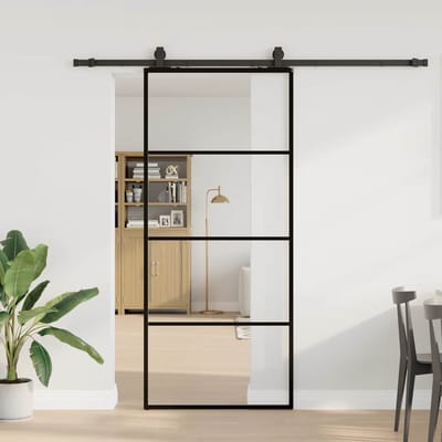 vidaXL - Schuifdeur - met - beslagset - 90x205 - cm - ESG - glas - zwart