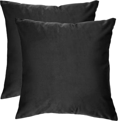 FEROCITY - Set fluwelen kussens - 2 kussens met hoes - bankkussen voor de woonkamer, slaapkamer - 45 x 45 cm - Velvet - Zwart