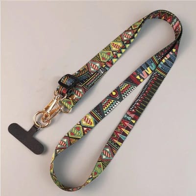 Lanière de cou universelle à clip pour téléphone portable, motif rétro, anti-perte, longue sangle réglable, pour iPhone vert
