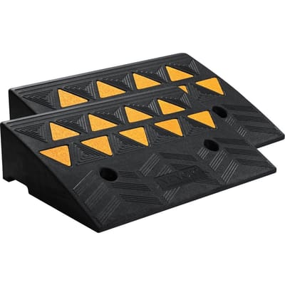 Rubberen stoeprandhelling 2 stuks, 5  opstahoogte Zware drempelhellingen 33069 lbs/15 T Capaciteit, Oprithellingen met Stabiele Rasterstructuur voor Auto's,