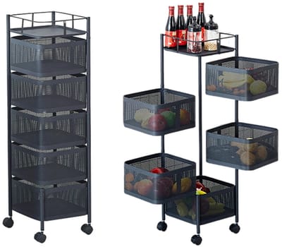 MakkelijkMooi 5 Laags Opbergrek op Wielen - Opbergbox - 360° Roterend - Grote Capaciteit - voor Keuken, Badkamer & Woonruimte