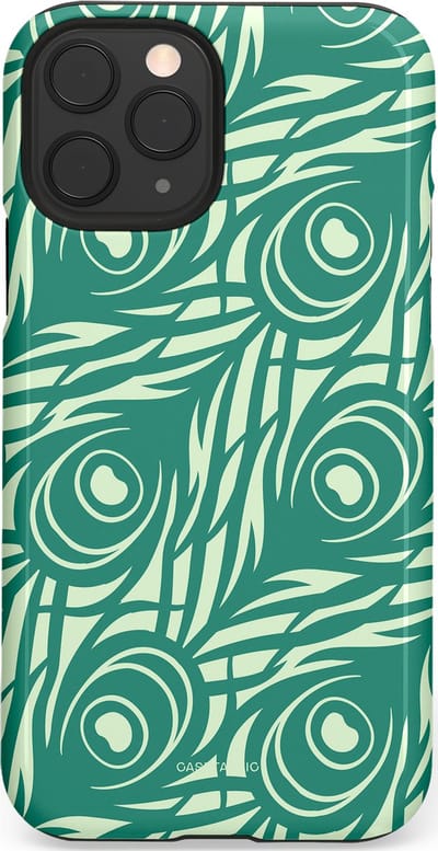Casetastic hoesje geschikt voor Apple iPhone 11 Pro - Dubbellaagse bescherming - Troste Turquoise Pauw Veren - Fashion Case - Turquoise Mintgroen Crème