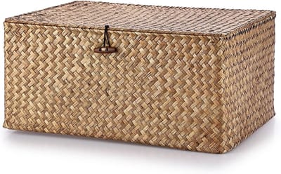 Vierkante Wicker Opbergmand met Deksel voor Badkamer en Woonkamer - Decoratieve Oplossing voor Onder de Plank, Multifunctionele Opbergideeën en Ruimtebesparing