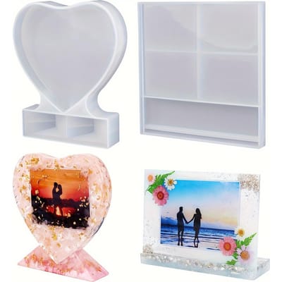 2 Stuks Hars Vormen Rechthoek en Hart Siliconen Foto Frame Vormen voor DIY Gepersonaliseerde Foto Siliconen Gereedschappen voor Souvenirs Handgemaakte Ambachten 2pcs white