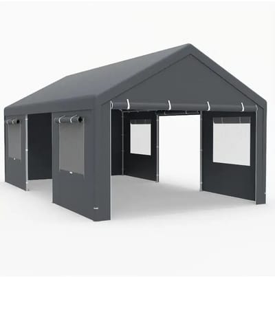 Dailygoods Zware carport-overkapping 600 x 361 x 295 cm met oprolbare geventileerde ramen, afneembare zijpanelen en deur