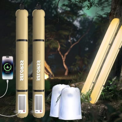 Opblaasbare Zonne-energie Campinglamp - Vouwbare Telescopische Lamp, Draagbaar en Waterdicht met 2000mAh LED Licht voor Buitenactiviteiten - 2 Stuks Khaki