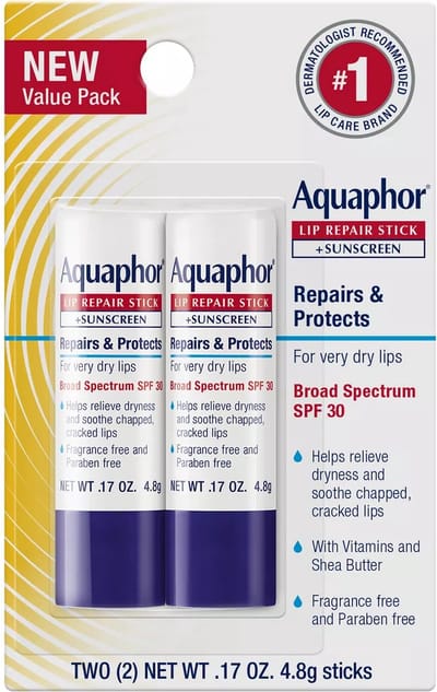 Aquaphor Lip Protectant + SPF 30 – Hydraterende Lippenbalsem met Zonnebescherming – 9.6 g