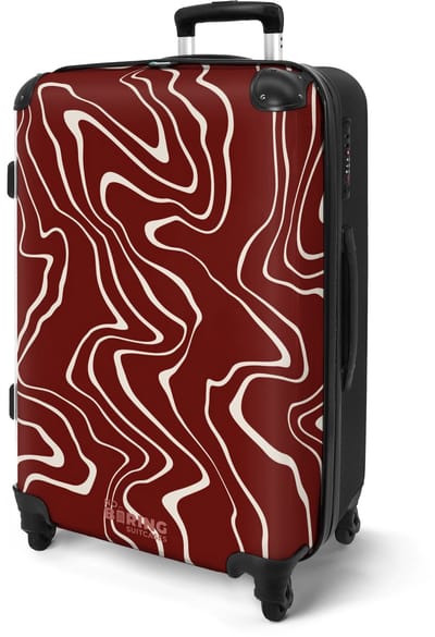 NoBoringSuitcases.com® - Koffer groot - Rolkoffer lichtgewicht dames - Rood met abstracte beige lijnen - Reiskoffer met 4 wielen - Valies grote trolley XL op wieltjes - Harde reistrolley met TSA slot - 20 kg bagage - Reizen