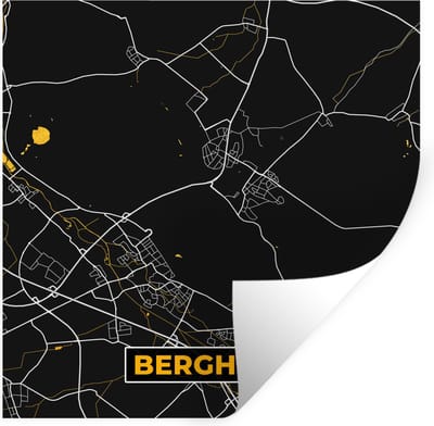 Muurstickers - Sticker Folie - Duitsland – Black and Gold – Bergheim – Stadskaart – Kaart – Plattegrond - 100x100 cm - Plakfolie - Muurstickers Kinderkamer - Zelfklevend Behang XXL - Zelfklevend behangpapier - Stickerfolie