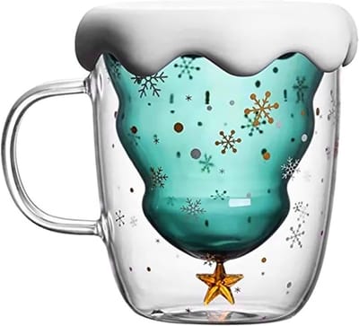 Dubbelwandige Glazen Mokken voor Kerstcadeaus - Hittebestendige Transparante Mokken voor Koffie, Melk en Thee - 280ml met Deksel