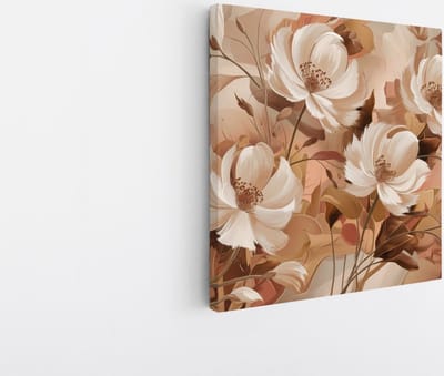 Saammp Canvas Schilderij - Witte bloemen - Bruin - Abstract - 20x20 - Foto op canvas - Wanddecoratie - Muurdecoratie Woonkamer - Kantoor Decoratie