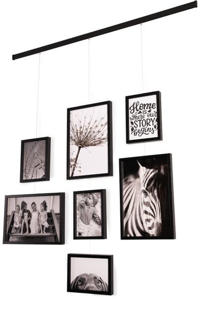 Artiteq - Fotolijst Set 7-delig - Zwart - 13x18 & 20x30 cm lijsten - Complete Fotocollage Set met Schilderijrail - Voor een Moderne Fotomuur