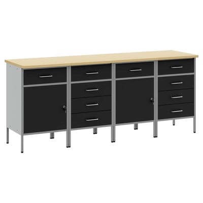 vidaXL - Werk - Cabinet - met - lade - 4 - st - Zwart - en - Grijs - 200 - x - 55 - x - 85 - cm