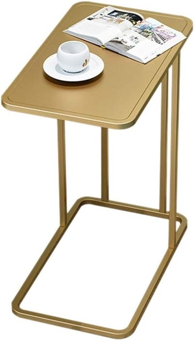 Bijzettafel bank - Hoektafel salontafel - Woonkamer inrichten - Smeedijzer marmer design - 50x30x58cm - Zwart