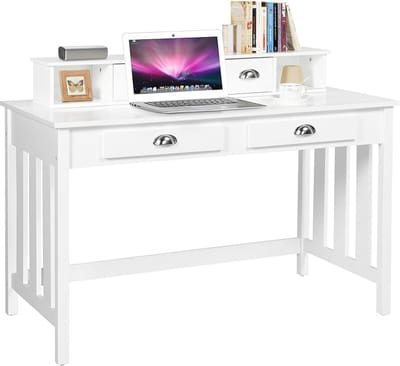 Bureau met 4 Laden en Afneembaar Opbergvak - Computertafel, Make-uptafel voor Woonkamer en Slaapkamer - Wit - 106 x 53 x 90 cm