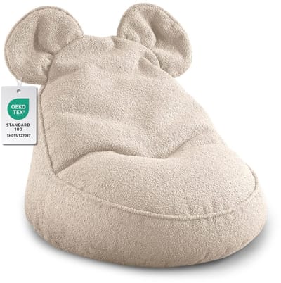 Dailygoods - Kinder zitzak - Comfortabel Montessori zitkussen - Beige - Zitzak met oren - Perfect voor spelen en ontspannen - 68x68x50 cm