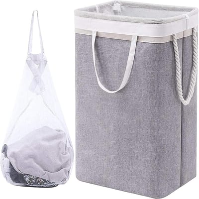 Grote opvouwbare wasmand met afneembare mesh zak en handvatten, ideaal voor slaapkamers, badkamers en kinderkamers, perfect voor vuile was en organisatie.