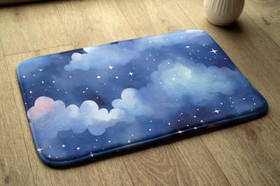 Coloray Vloerkleed voor Kinderkamer - Blauw Woonkamer Tapijt - Wolken En Sterren Vloerkleed - Wit Accenten Slaapkamer Tapijt - Antislip Vloerkleed Voor Slaapkamer - 75x45 cm