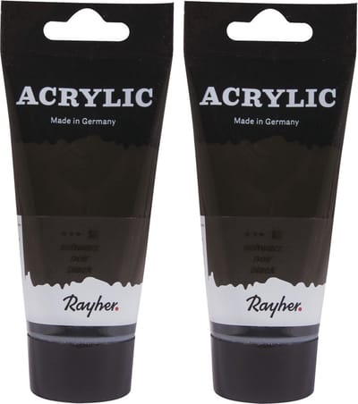 Rayher hobby Acrylverf op waterbasis - Set van 2x stuks - zwart - 75 ml - Schilderen/knutselen - Voor kinderen en volwassenen