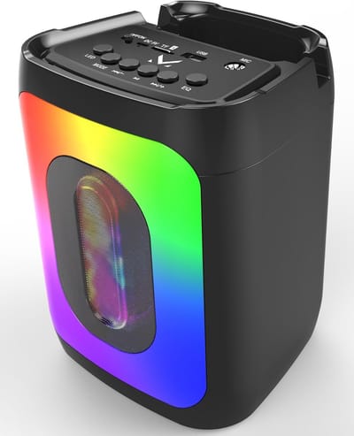 Draagbare Bluetooth Luidspreker - Party Speaker Draadloos - Muziek Afspelen Buiten - 9 Led Lichteffecten - 19 cm Hoog - Zwart