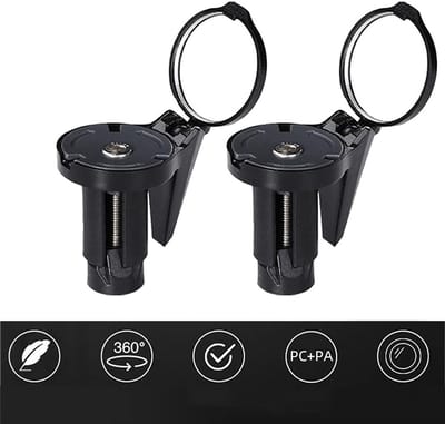 Fietsachteruitkijkspiegels - Opklapbare stuurspiegels - Nylon/acryl lens - 360° draaibaar - Verstelbaar - Stekker voor racefietsstuur - Bolle reflector - Mountainbike accessoires - Geschikt voor racefietsen en mountainbikes - Set van 2 - Zwart