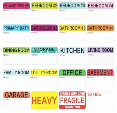 Kleurgecodeerde Etiketten voor Verhuizing - 600 Stuks - Beschrijfbare Notitiegebieden en Breekbare Stickers