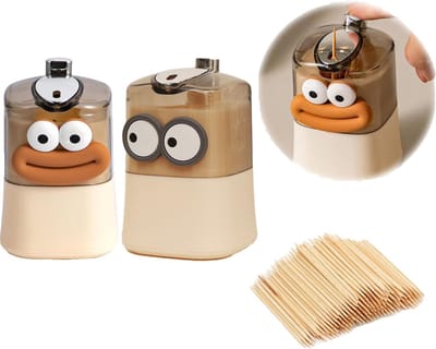 Tandenstokerhouder 2 Stuks - Schattige Automatische Pop-up Tandenstoker Dispenser - Grappige Big Mouth en Big Eyes Tandenstokerdoos voor Keuken en Woonkamer