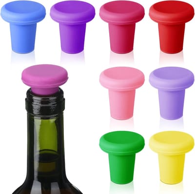 8 stuks - Vershouddoppen voor wijnflessen - Siliconen wijndoppen - Siliconen wijnflessenstopperset - Siliconen doppen - Voor het afsluiten van bierflessen, glazen flessenstoppers, kurken, dranken - Bewaren en conserveren