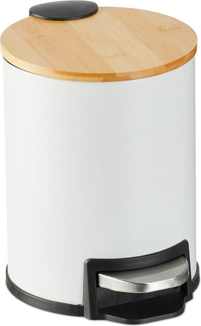 pedaalemmer 3 l - softclose - bamboe deksel - uitneembare binnenemmer - badkamer - wit