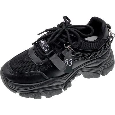 Sneakers Dames Chunky Dikke Zool Platform Ketting Gevulkaniseerde Schoenen Mode Ademend Casual Wandelschoen voor Vrouwelijk 40 zwart