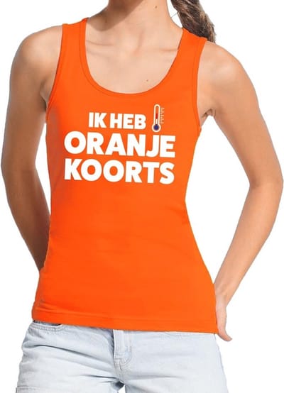 Oranje tekst tanktop / mouwloos shirt Ik heb oranje koorts voor dames - Koningsdag kleding S