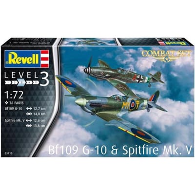 Revell Modelbouwpakket Vliegtuigen - 03710 Messerschmitt Bf 109G-10 - Supermarine Spitfire Mk.V WWII - 2 Jachtvliegtuigen - Combat Set Plastic - 1:72 - Modelbouw