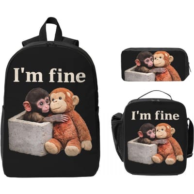 Schattige Aap Punch Team Punch Kinderrugzak Lunchbox Etui voor Jongens Meisjes Rugzakken Schooltas Boekentas Set