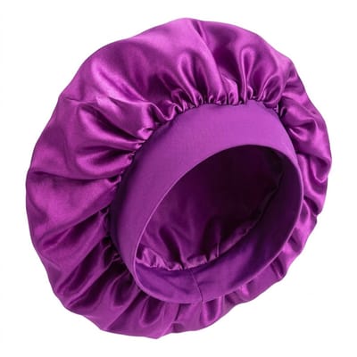 Paars satijnen haar bonnet dames – elastische slaapmuts met brede band – beschermende satijnen haarmuts tegen pluis en wrijving – antikroes slaap cap