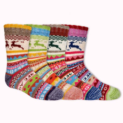 Thermo kindersokken | Hygge stijl | kleurrijke scandinavische printjes | verschillende kleuren | per 4 paar