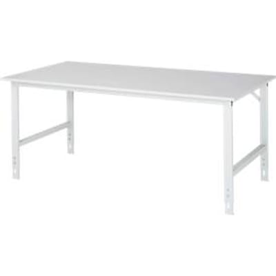 Rau ESD-werktafel Tom, handmatig in hoogte verstelbaar, 28 mm spaanplaat met melamine coating, tot 500 kg, B 2000 x D 1000 x H 760-1080 mm, lichtgrijs