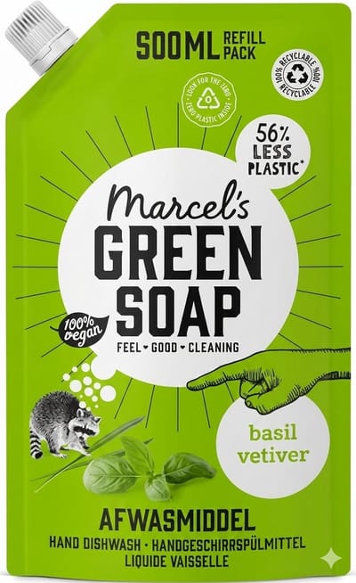 Marcel's Green Soap Afwasmiddel Navulling Basilicum & Vetiver – 500 ml – Milieuvriendelijk Afwasmiddel – Vegan & 97% Biologisch Afbreekbaar