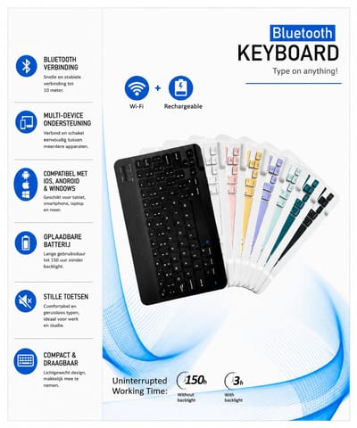 Draadloos Bluetooth Toetsenbord – Oplaadbaar Multi-Device Keyboard met Backlight – Geschikt voor iPad, Tablet, Laptop & Smartphone – Slim & Compact | Wireless Bluetooth Keyboard