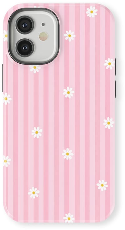 DripCase Hoesje geschikt voor iPhone 12 Mini | Happy Stripes Motief | Magnetisch Opladen | 2-in-1 Ontwerp | Vrolijke Backcover geschikt voor iPhone 12 Mini Daisy Blush