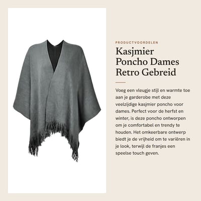 Dailygoods - Kasjmier Poncho Dames - Retro Gebreid Vest - Warm en Comfortabel - Grijs - Met Franjes - One Size