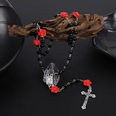Collier Chapelet Religieux Pour Femmes 6MM Perle d'Imitation Longue Chaîne Vierge Marie Croix de Jésus Pendentif Hommes Bijoux de Prière Chrétienne