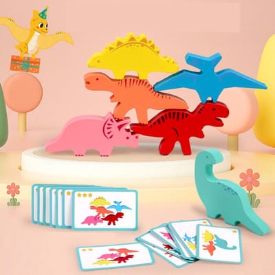 Houten Balansblokken Speelgoed Voor Kinderen Dier Dinosaurus Bouwen Stapelen Hoge Bordspellen Hout Montessori Speelgoed Jongens Kinderen Cadeau red