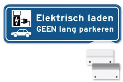 Parkeerbord Elektrisch laden - Geen lang parkeren - Weerbestendig Aluminium - 40x15 cm - Bevestiging: Met muur-/ wandmontage beugels
