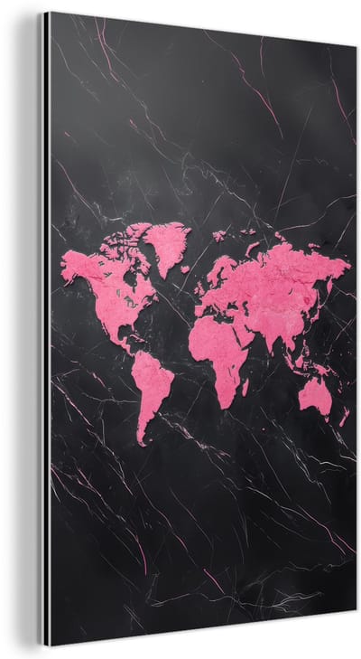 Aluminium schilderij 120x180 cm - Wanddecoratie metaal - Wereldkaart - Roze - Marmer - Metalen muurdecoratie woonkamer - Decoratie industrieel - Foto op dibond - Industriële accessoires slaapkamer