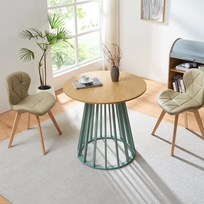 Eettafel Lensuu rond eikenkleurig en pastelgroen 80x76 cm [en.casa]