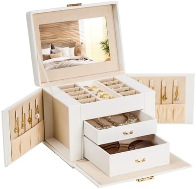 Dailygoods- Sieradenkistje met slotspiegel - Oorbellen/armbanden/halskettingen - Sieradenkoffer - Opbergen - Ideaal als cadeau - Voor meisjes - Juwelendoos