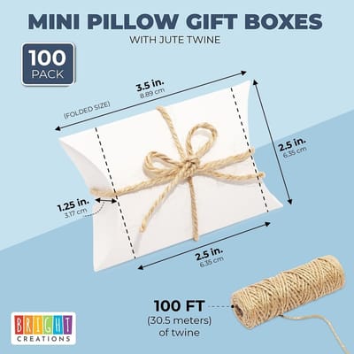 Dailygoods- Geschenkdoos Set 100 Stuks - Papieren Kussen - Feestverpakking - Mini Dozen - Jute Touw - 250 GSM Kraftpapier - Cadeauverpakking