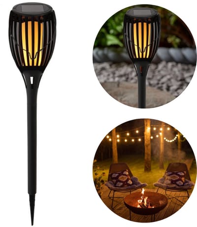 Cheqo® Tuinfakkel op Zonneenergie - Tuinverlichting Zonne Energie - Prikspot - Padverlichting - Tuinlantaarn - Buitenverlichting - ø12cm - 78 cm Hoog - 3-in-1 - Prikspot - Staand of Hangend